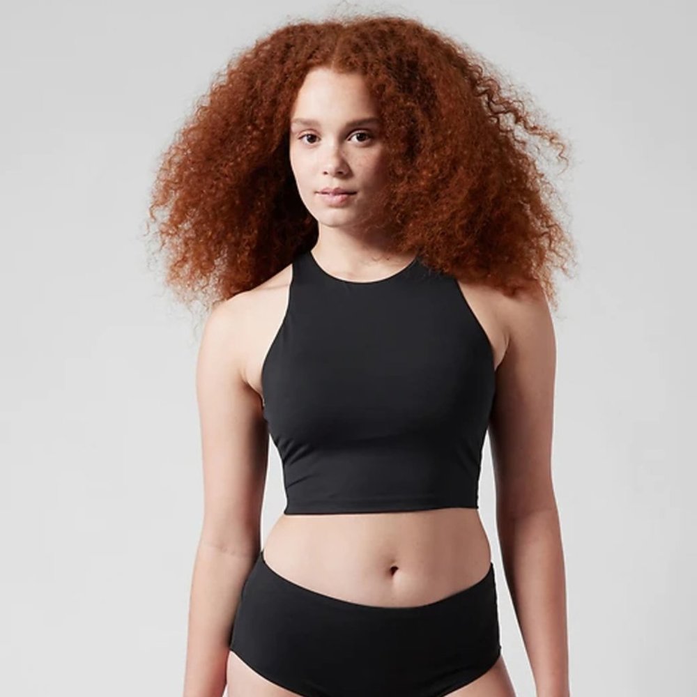 NWT Athleta Black Conscious Crop A-C Bikini Top Removable Pads